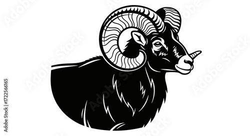 Black Ram Head Silhouette Vector Illustration.