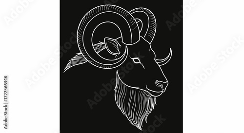 Ram head sketch on black background zodiac sign aries.
