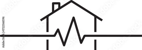 Modern line art of a house with an ECG heartbeat symbol, perfect for real estate, mortgage, or home health branding, connecting care and stability
