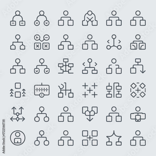 Minimal Monoline Workflow, Process & Org-Chart Icons