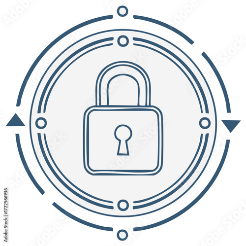 Digital Security Lock Icon with Circular Interface Elements
