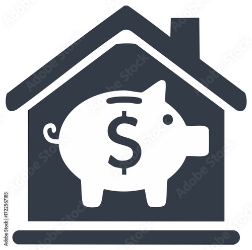 Piggy Bank Symbol Inside House Frame Represents Real Estate Investment Financial Savings