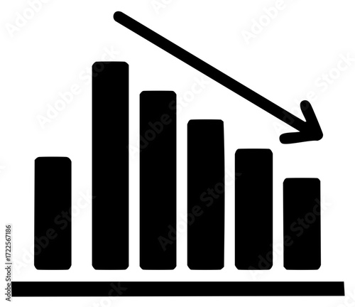 Graphic bar chart displaying a decreasing trend with a prominent downward arrow