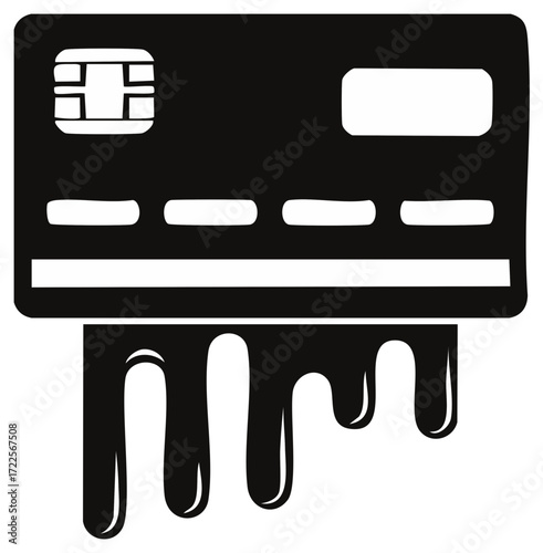 Melting credit card vector icon symbolizing financial crisis debt and identity theft