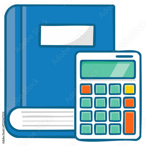 Illustration of Blue Book and Calculator for Education or Finance Resources Concept