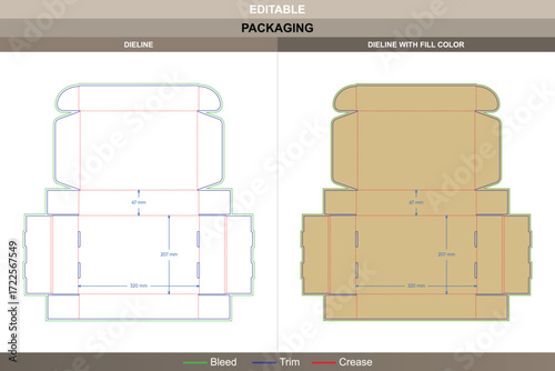 Flip top gift box dieline for retail and presentation packaging, editable carton template with folding mockup structure, professional branding, and accurate die line