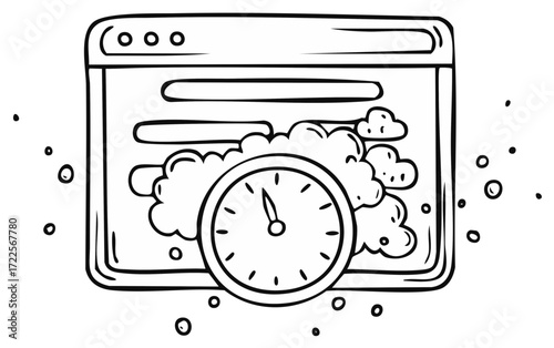 Website Loading Clock with Cloud Doodle Style Icon for Internet Technology