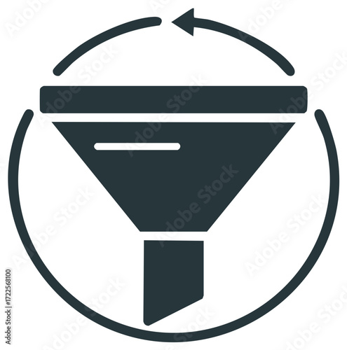 Conceptual icon representing a funnel with a circular arrow indicating a process or cycle