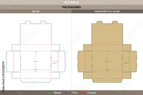Flip top gift box with lock and buckle design featuring professional carton dieline and editable structural die line for packaging design and retail solutions
