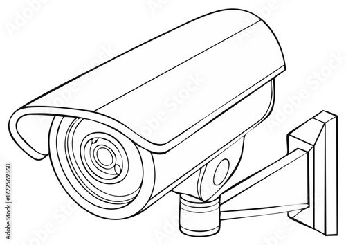 Outline Surveillance Camera Mounted on Wall Security System Illustration