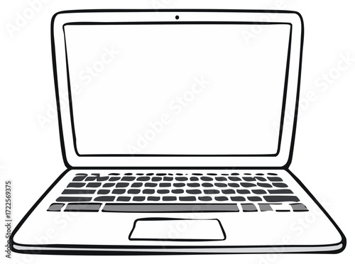 Open laptop with keyboard and blank screen, simple line art illustration