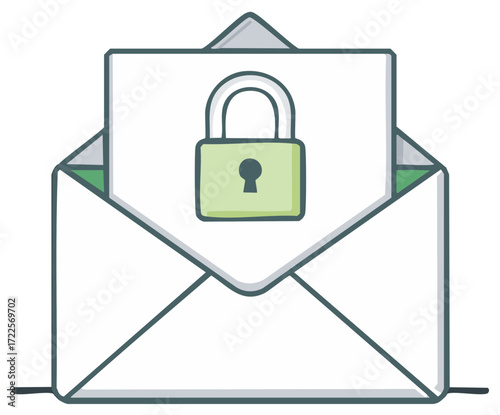 Secured Email Concept Illustration Green Padlock Inside Envelope Protection