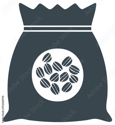 Dark Bag of Coffee Beans Icon with Window Displaying Beans