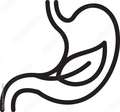 Healthy digestion symbolized with a stomach and leaf, promoting wellness and gut health, originally a vector graphic for medical and dietary visuals
