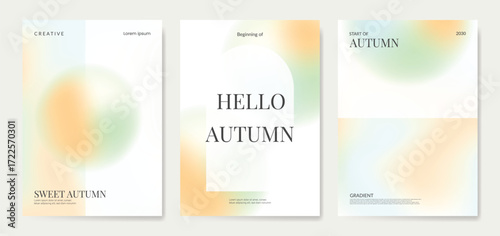 Abstract blur gradient autumn card background set. Minimalist poster with geometric shape. Modern fall season wallpaper design for home decoration, website, banner, ads. 