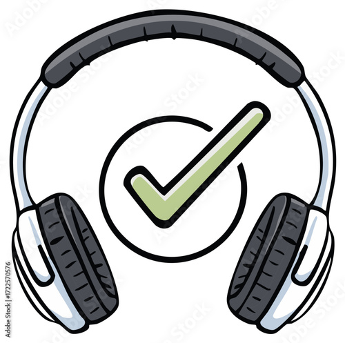 Audio Equipment Approval Symbol with Headphones and Checkmark