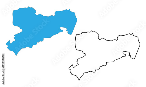 Saxony  state map, Germany. Map with detailed outlines and blue silhouettes