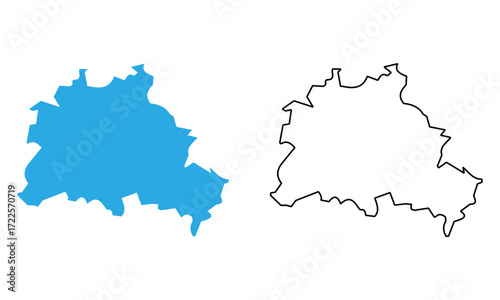 Berlin state map, Germany. Map with detailed outlines and blue silhouettes