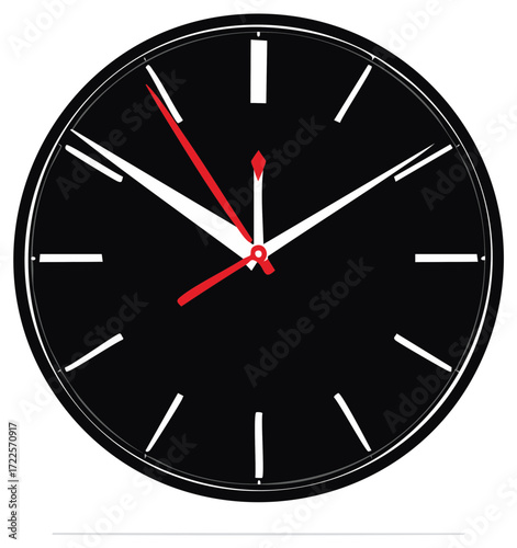 Clock with Black Face and Red Hand Illustration Showing Time 10:09:05