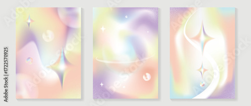 Abstract blur gradient winter card background set. Minimalist poster with sparkle, saturn. Modern fall season wallpaper design for cover, print, Christmas and New Year ads.