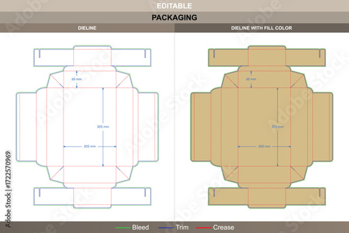 Folding display base box template design for retail and presentation with professional carton dieline and editable structural die line for packaging
