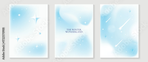 Abstract blur gradient winter card background set. Minimalist poster with sparkle, meteor. Modern fall season wallpaper design for cover, print, Christmas and New Year ads.