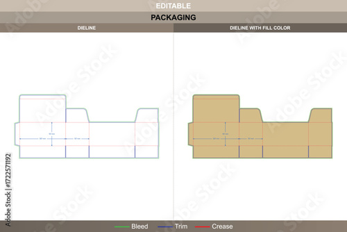 Folding corrugated cardboard box packaging template with retail design carton dieline and production-ready structural die line for printing professionals