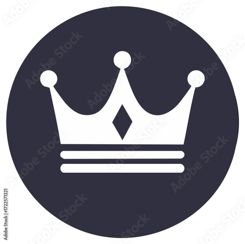 Elegant Crown Icon on Dark Circle: Royalty, Power, Luxury, Authority, and Achievement Symbol