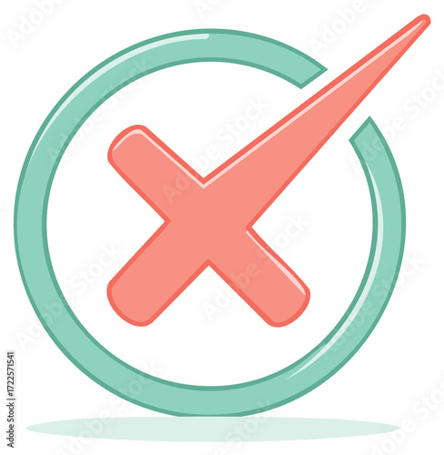 Red X symbol in green circle representing failure or denial, negative answer or incorrect choice, prohibition