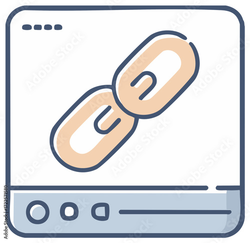 Stylized chain link icon inside a web browser interface representing connection and hyperlinking