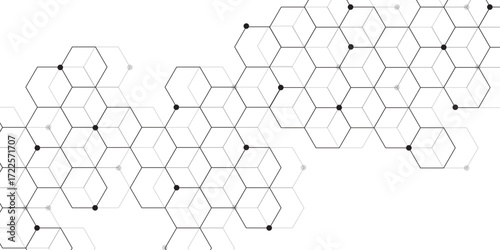 Molecular structure abstract tech background. Geometric white background. Vector banner design with hexagons. Science network pattern, connecting lines and dot Medical background, Vector illustration.