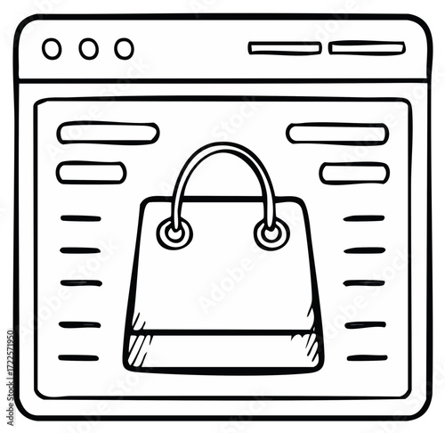 Doodle style image of a shopping bag on a computer screen