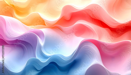Abstract, flowing, colorful, layered waves of vibrant hues create a dynamic composition.