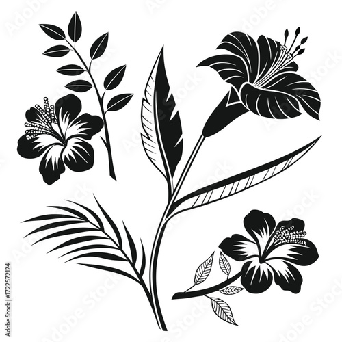 black and white silhouettes of flowers set