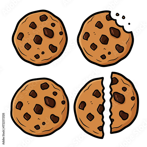 Cartoon Chocolate Chip Cookies in Various Stages of Consumption
