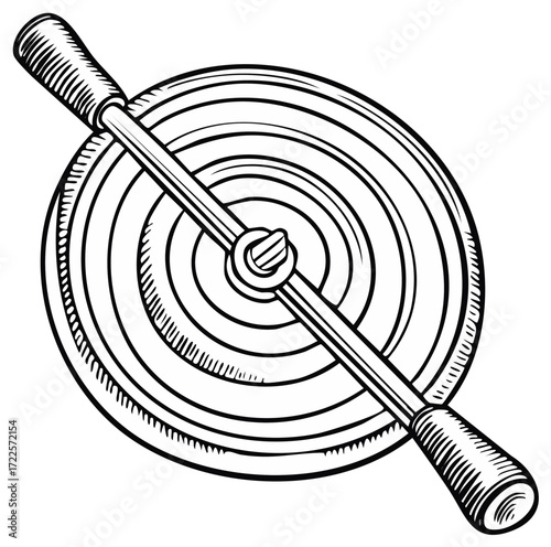 Hand-cranked, circular mechanical device with ridged handles