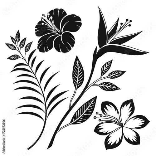 black and white silhouettes of flowers set