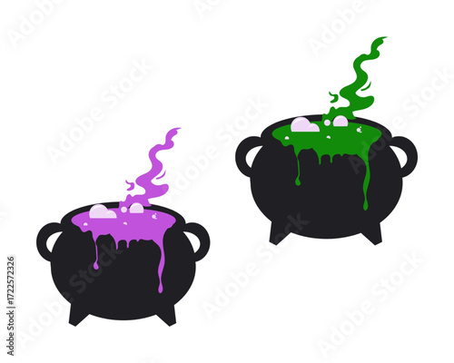 Halloween Cauldron Spooky Purple and Green Potion Illustrations
