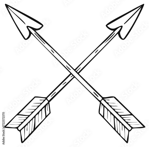 Simple Crossed Arrows Hand-Drawn, Vector Style, Black Outline, Sharp Points