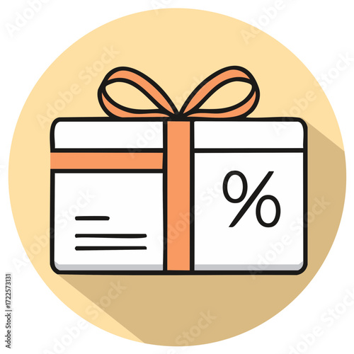 A gift voucher with a ribbon and percent sign representing a sale or discount promotion