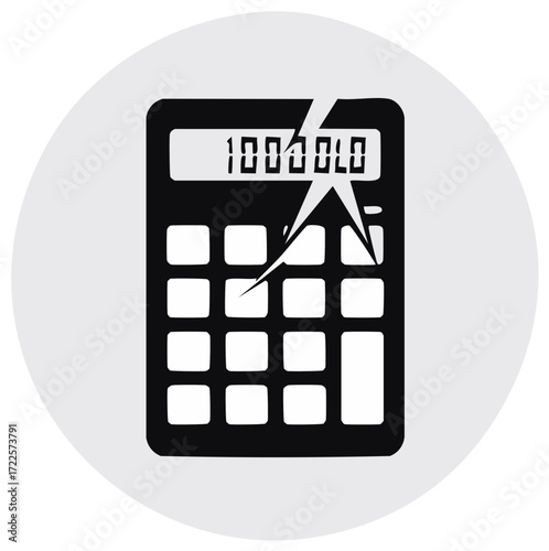 Broken calculator displaying 1000000 with lightning bolt strike