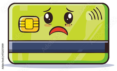 Sad Green Credit Card Character Facing Financial Difficulties Illustration
