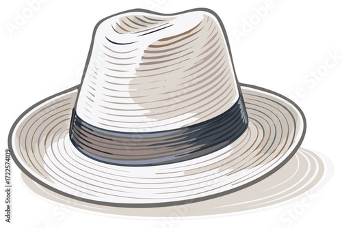Hand drawn vector illustration of a classic straw fedora panama hat