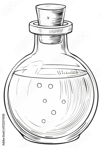 Potion Bottle Illustration Liquid Bubbles Cork Stopper Mysterious Brew Alchemy Vector Art Potion making Magic