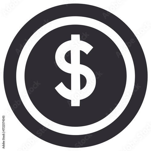 Isolated Simple Dollar Sign Icon Inside Dark Coin Depicting Finance Investment