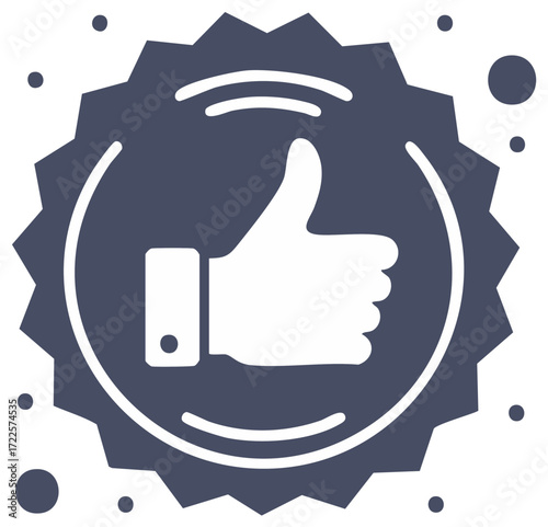 Like symbol icon. Thumbs up in a badge shape. Approved and positive concept.
