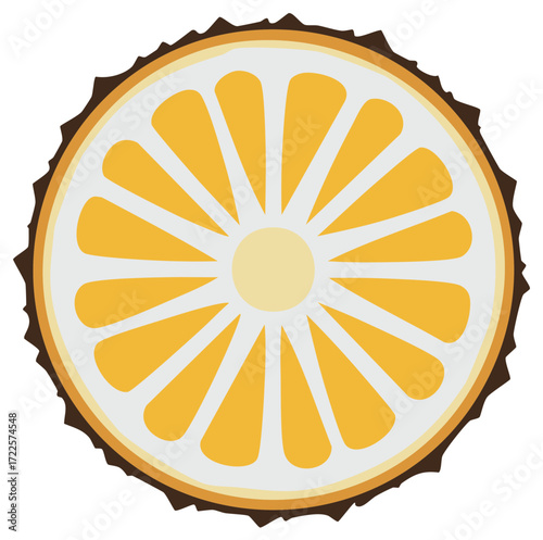 Stylized Slice of Citrus Fruit with Textured Rind and Bright Yellow Segments