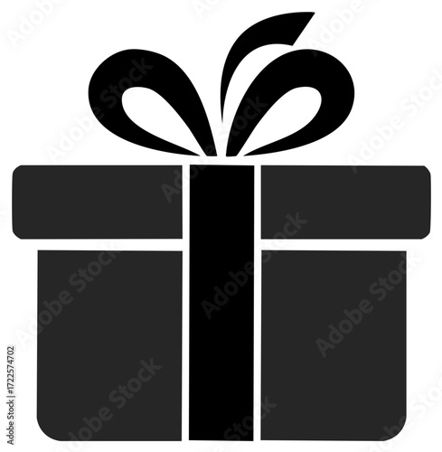 Simple gift box icon with a bow and ribbon. Present silhouette vector graphic for birthday or holiday.
