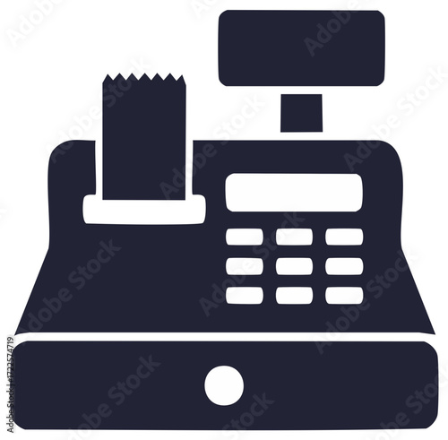 Silhouette of a vintage cash register with a receipt displaying financial transaction data