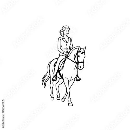 Wallpaper Mural Black and white line art of a beautiful woman with perfect body riding horse elegant minimalist illustration Torontodigital.ca